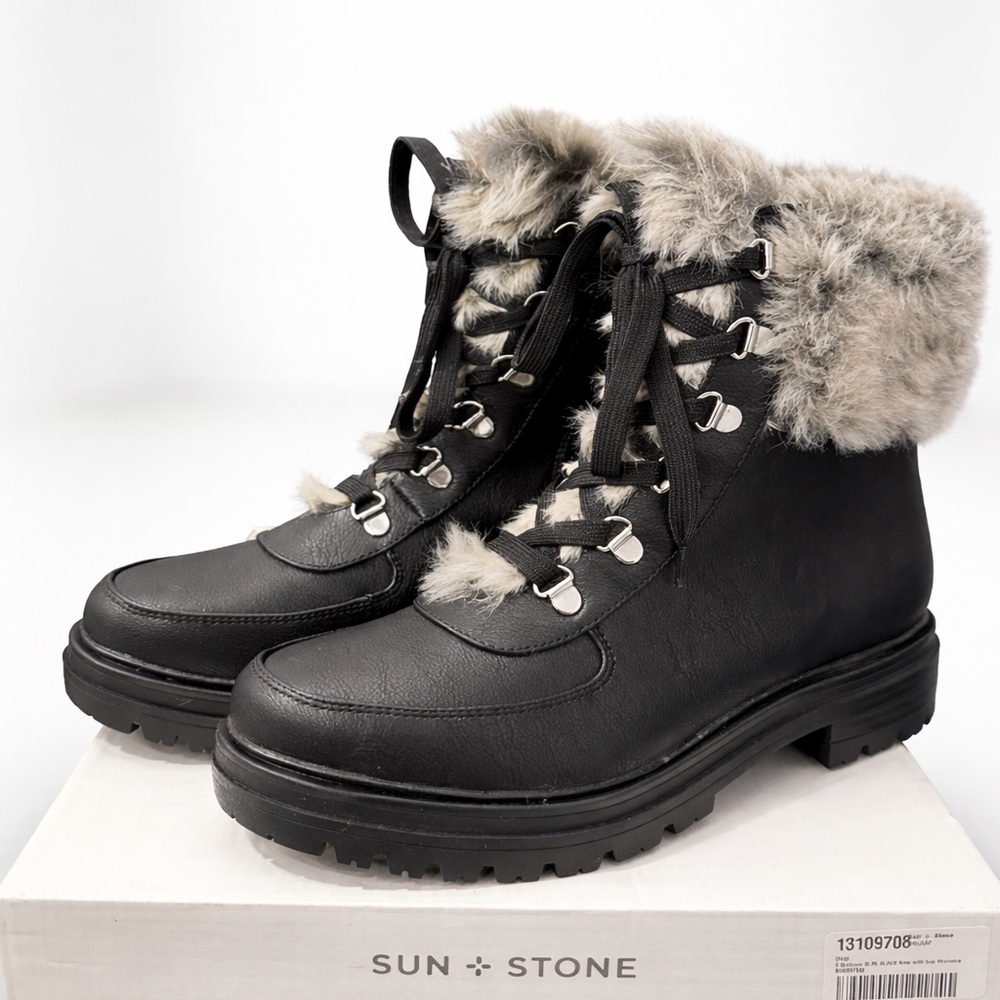 New in Box $89 Sun + Stone Women's Black Faux Fur-Lined Boots sz 9